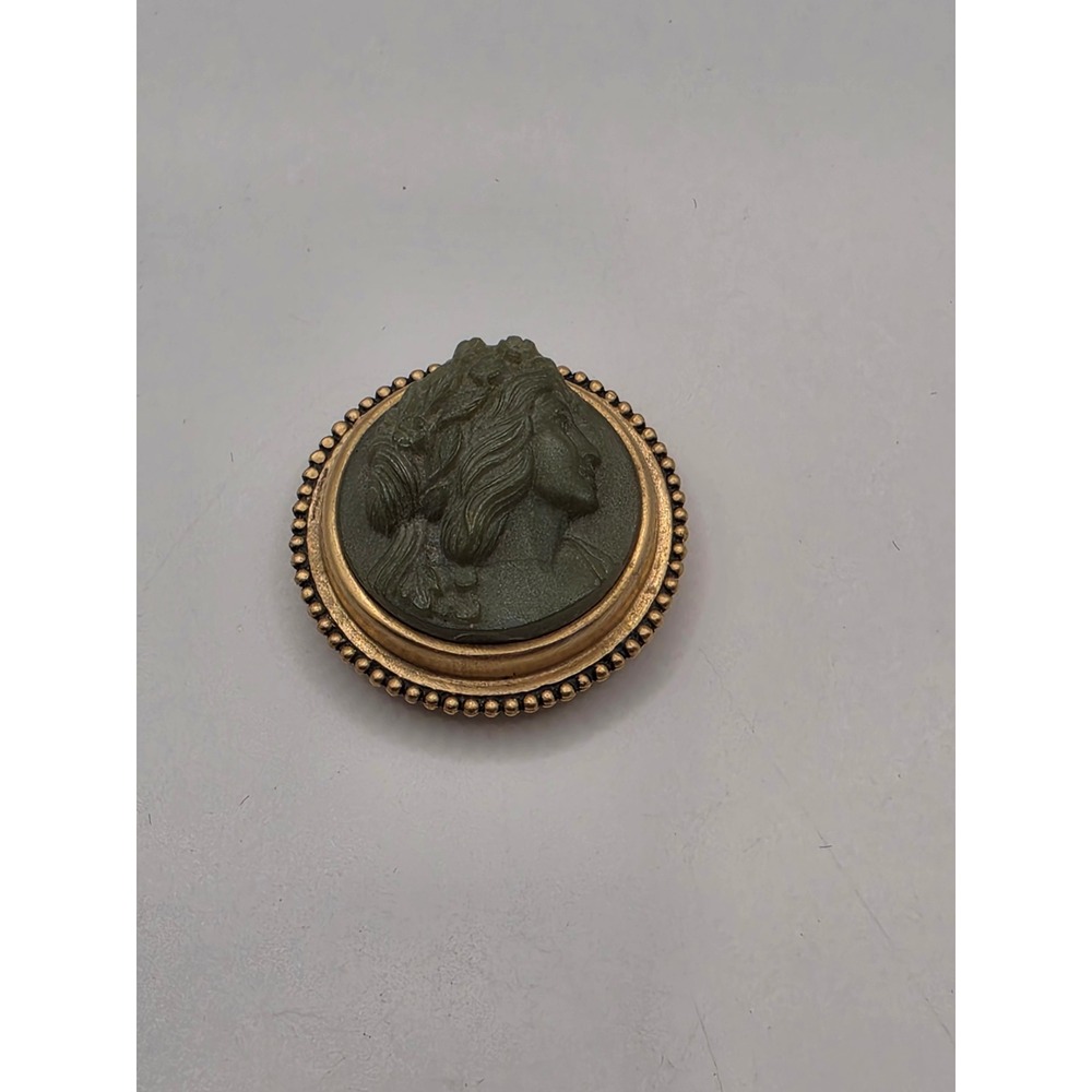 Estee Lauder 2006 Youth Dew Solid Perfume Compact Green Cameo Gold Tone A56